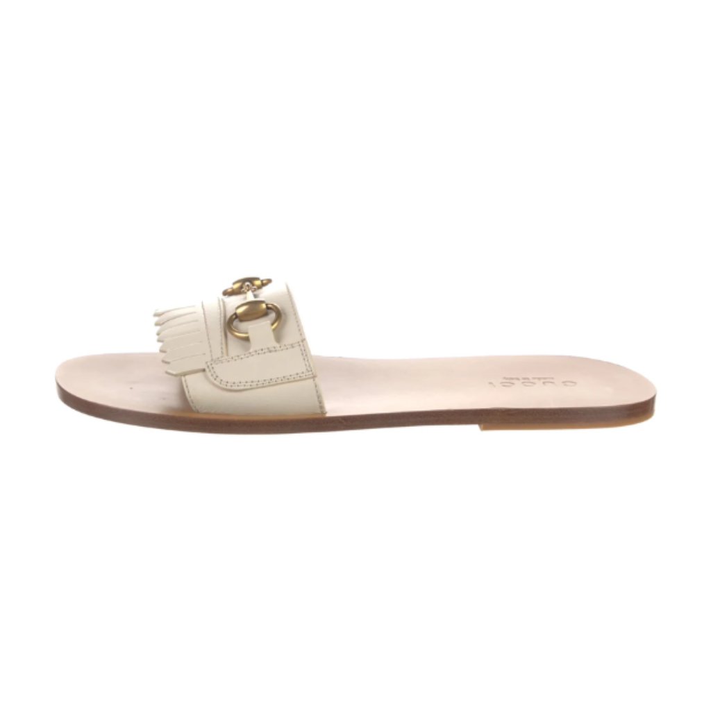 Gucci Leather Fringe Trim Accent Slides